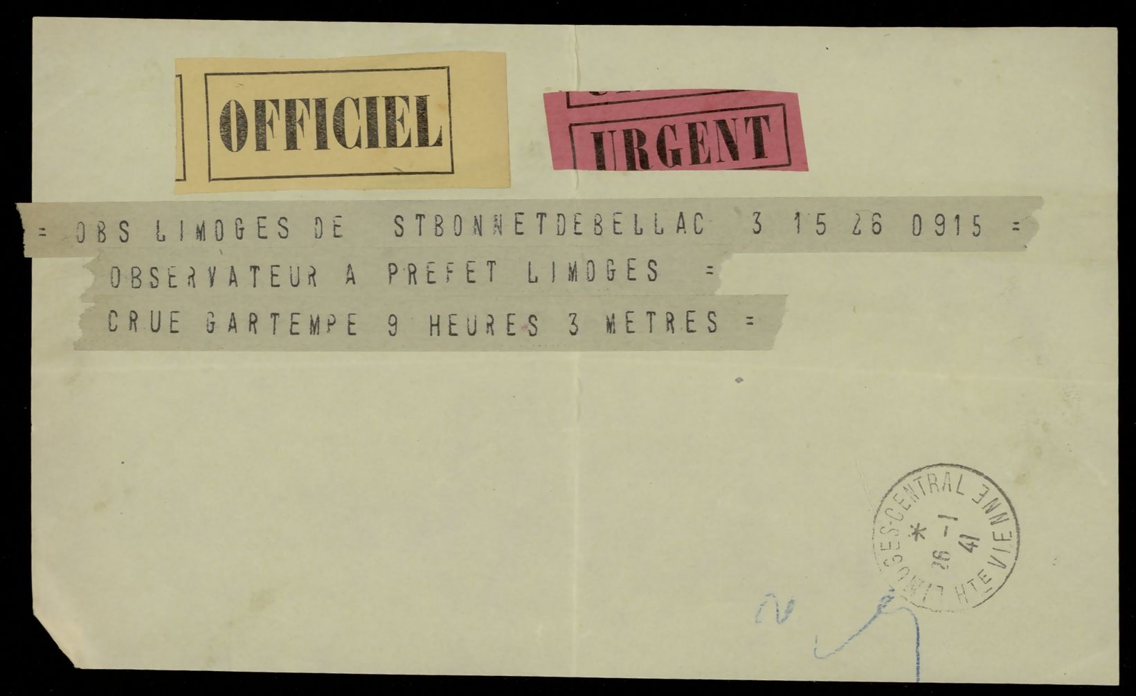 991 W 343 : Inondations, mesures de prévision et de prévention. Annonce de crue