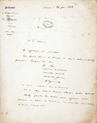 Lettre de Théodore Bac, 26 février 1848 (21,5 x 27,5 cm, 1 M 143)