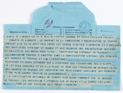 Télégramme du journaliste Barrère, 27 septembre 1895 (18 x 23,5 cm, 10 M 183)