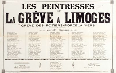 Complainte "Les peintresses et la grève à Limoges" imprimée en avril 1905 (32,5 x 50 cm, 10 M 132)