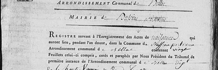 Première page des naissances de Bussière-Poitevine, an XII