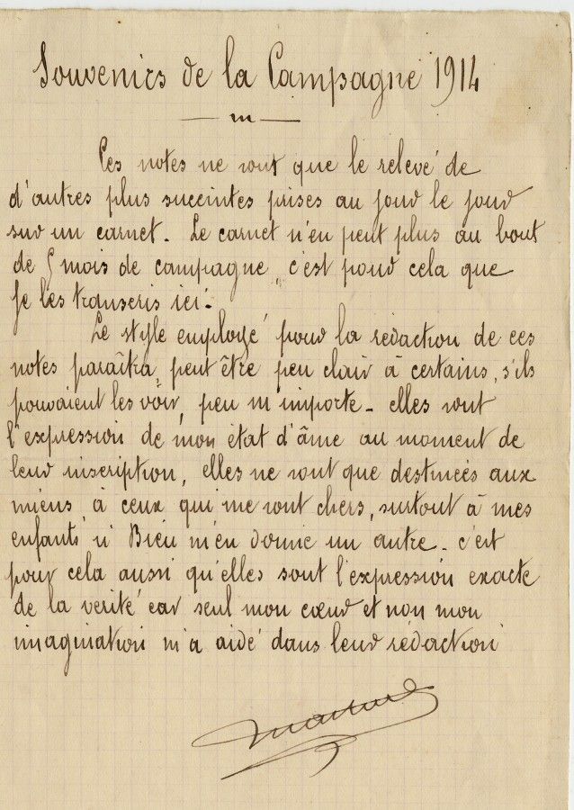 Introduction des souvenirs de la campagne 1914 de Xavier MARTINE